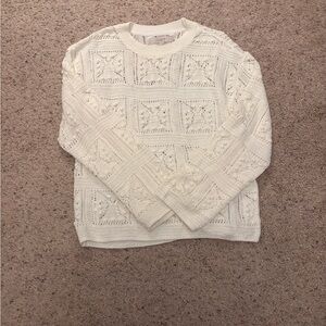 LOFT Cream Textured Crew Neck Sweater